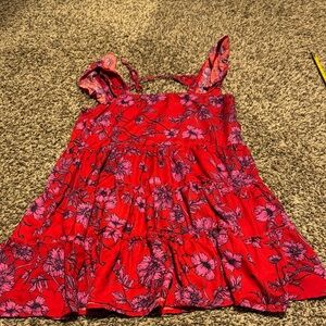 Vibrant Red Floral Mini Dress